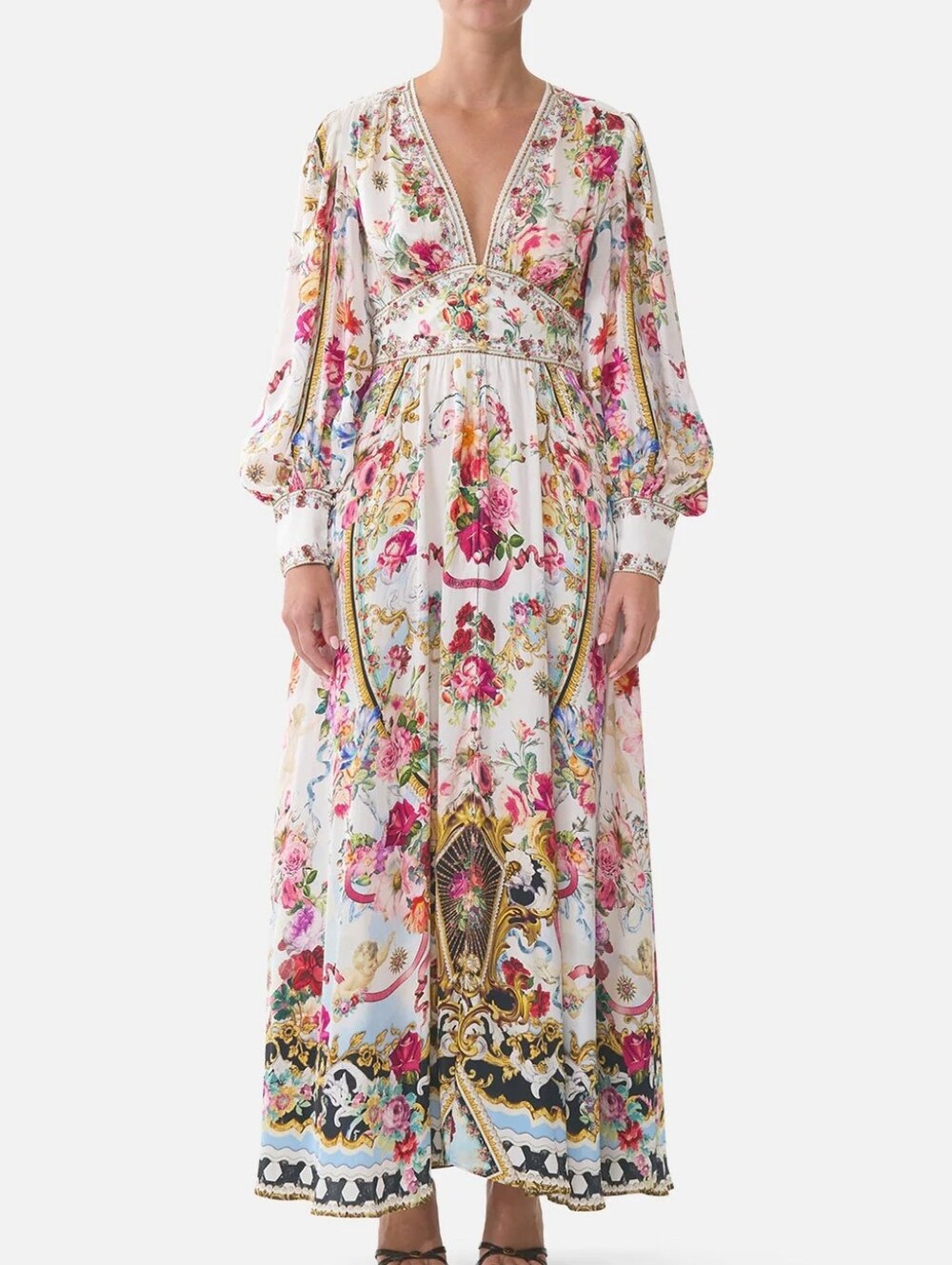 Camilla Shaped Waistband Dress With Gathered Sleeves In Torero Libertine - Picture 1 of 15
